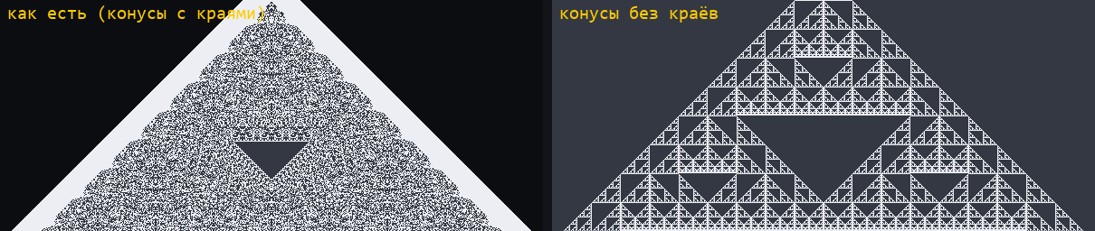 Маятник 256 строк, 64 вершины: как есть и без краёв конусов